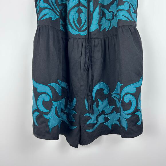 Free People Everblue Romper Black Blue Adjustable Straps Embroidery Womens Sz L - Picture 5 of 11